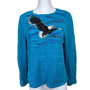 Michael Simon Sequin Bald Eagle Silk/Cotton Knit Sweater XL
